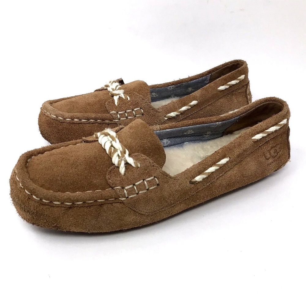 UGG GENOA Moccasin Slippers Chestnut Brown Suede Leather Slip On Womens Size 7